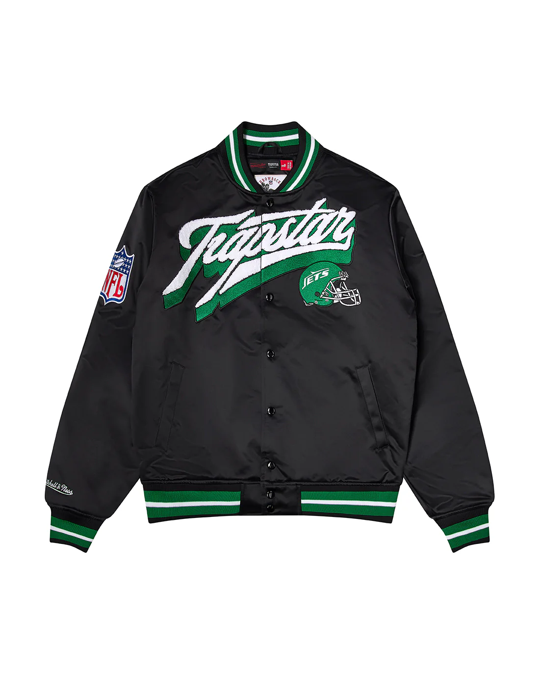 Kurtka Bomberka Trapstar X Nfl Jets Satin – Czarna Kurtka Bomberka Trapstar X Nfl Jets Satin – Czarna